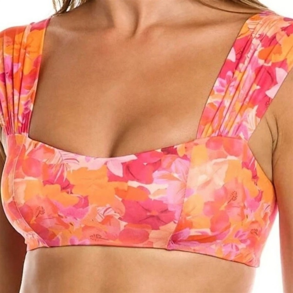 NWOT L*Space L Gizelle Pink Orange Floral Print Bikini Swimsuit Top 132422